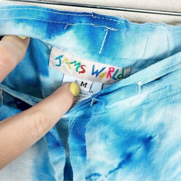 Jams World Blue Tie Dye Linen Crop Pants Artsy Lagenlook Medium - Picture 2 of 5